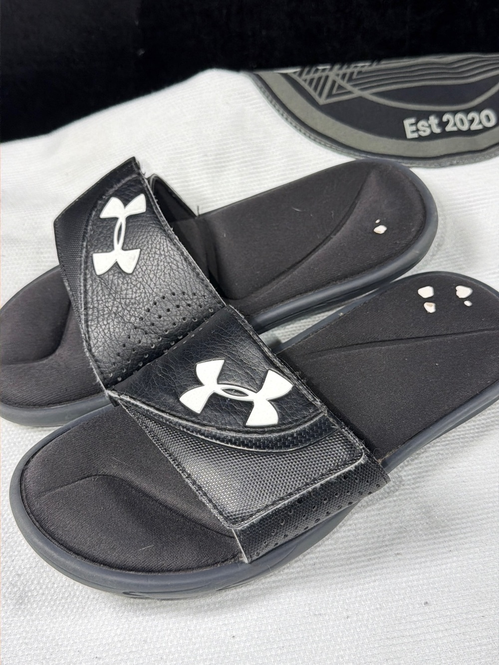 Under Armour Kids Black Slide Sandals with White Logo
